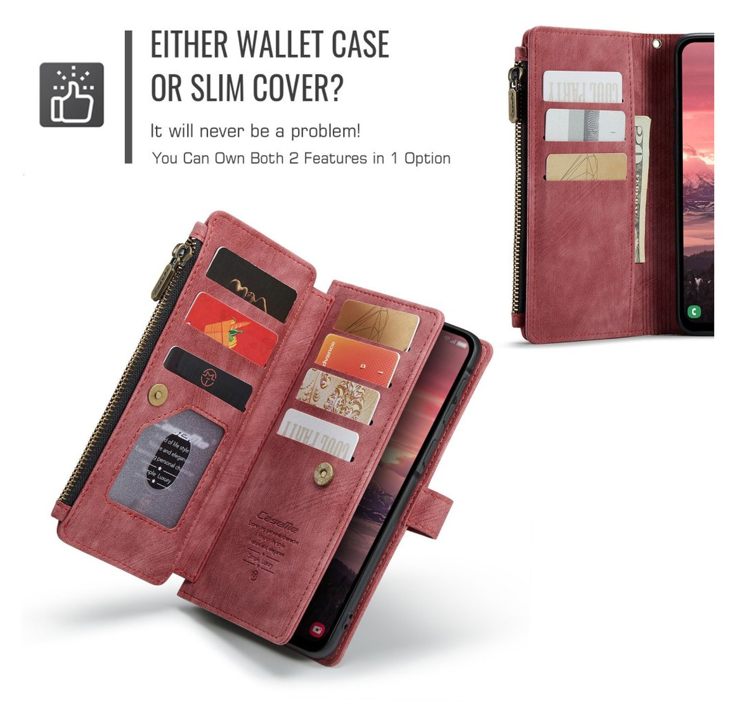 CaseMe C30 Samsung Galaxy A17 Hoesje Pasjeshouder Book Case Rood afbeelding 3