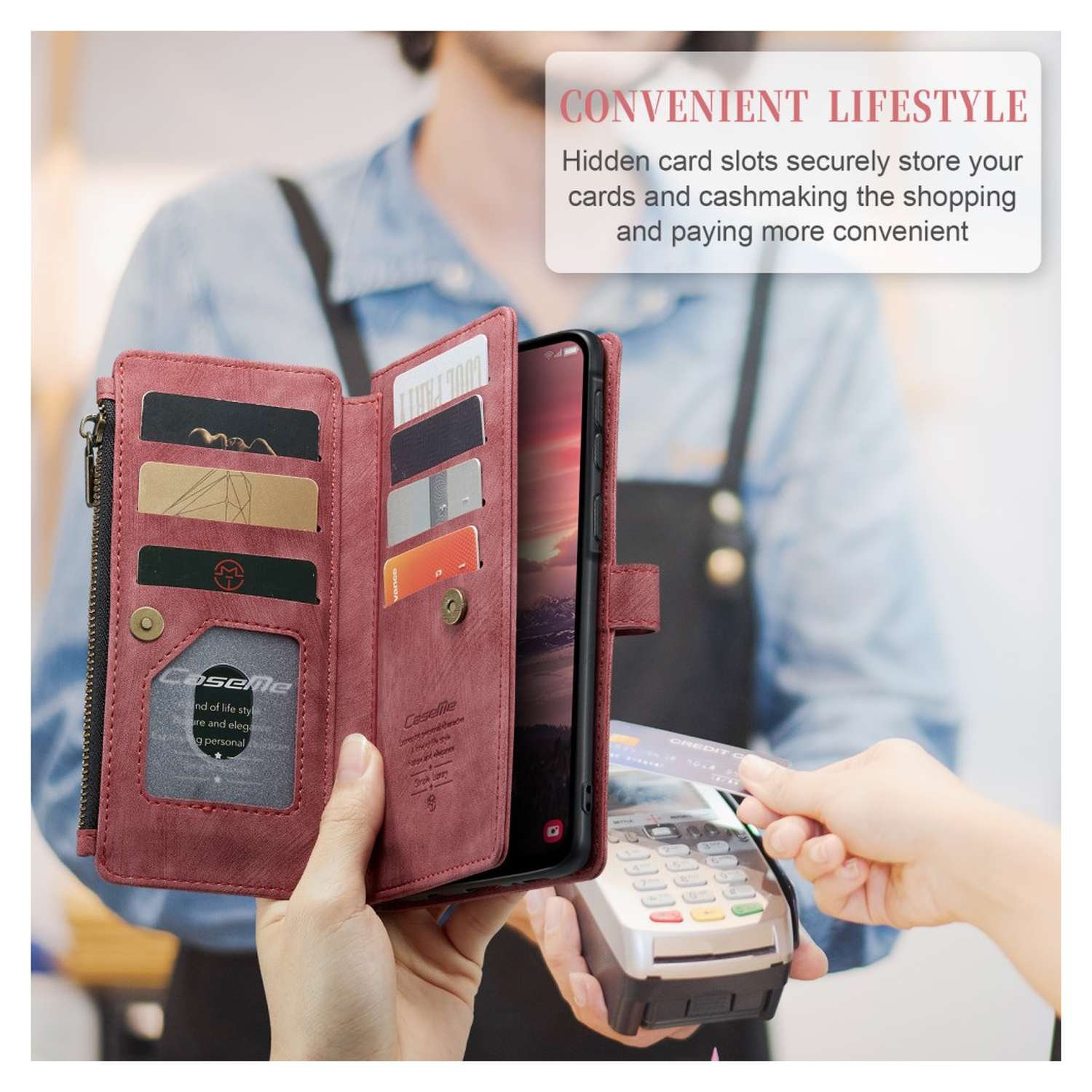 CaseMe C30 Samsung Galaxy A17 Hoesje Pasjeshouder Book Case Rood afbeelding 4
