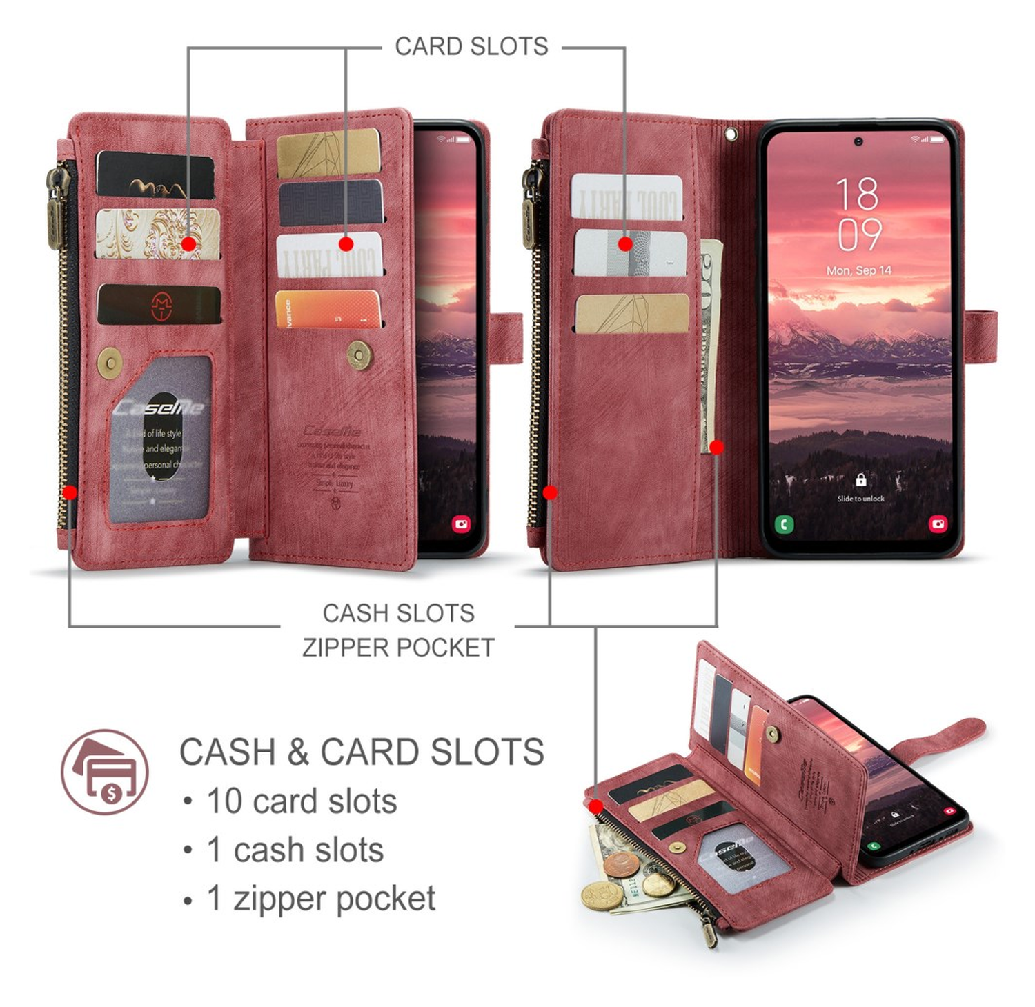 CaseMe C30 Samsung Galaxy A17 Hoesje Pasjeshouder Book Case Rood afbeelding 5
