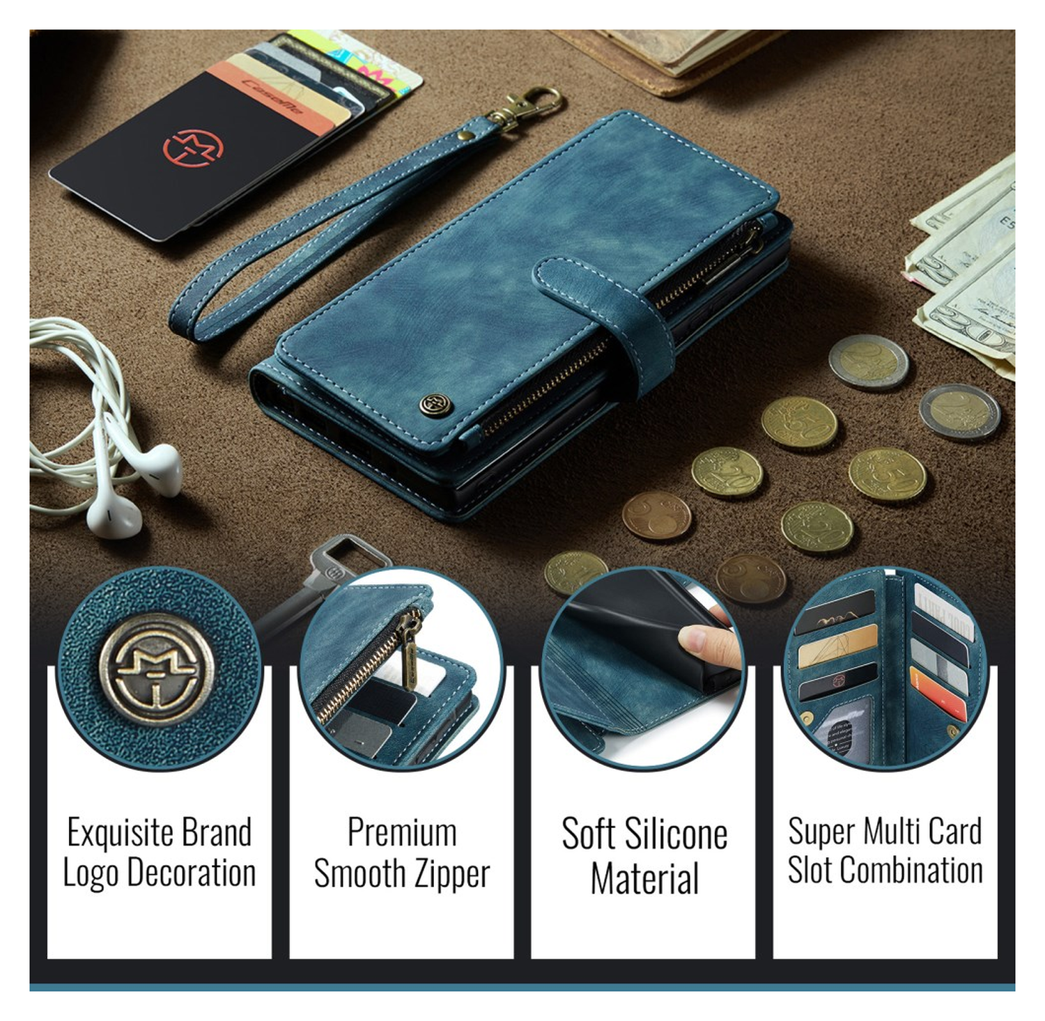 CaseMe C30 Samsung Galaxy A17 Hoesje Pasjeshouder Book Case Blauw afbeelding 10