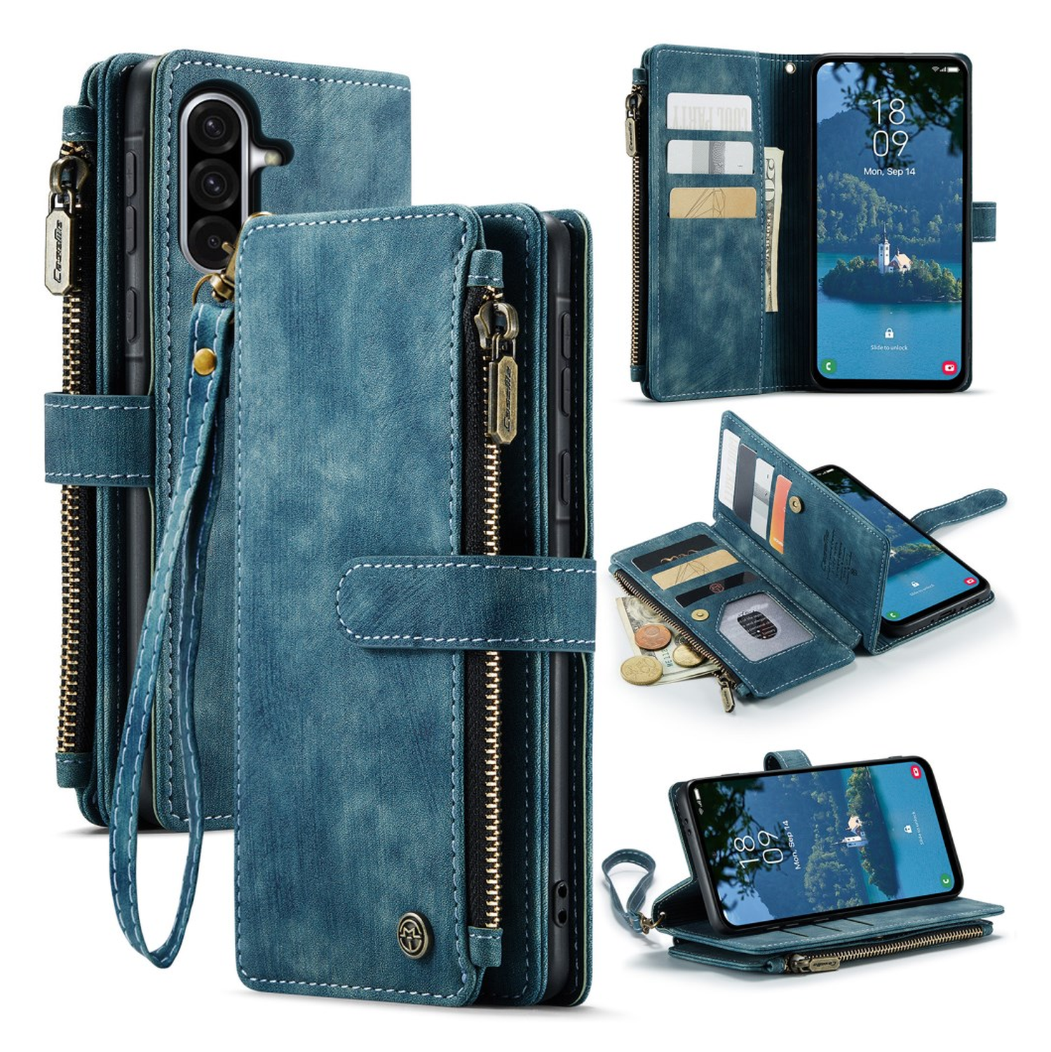CaseMe C30 Samsung Galaxy A17 Hoesje Pasjeshouder Book Case Blauw afbeelding 2