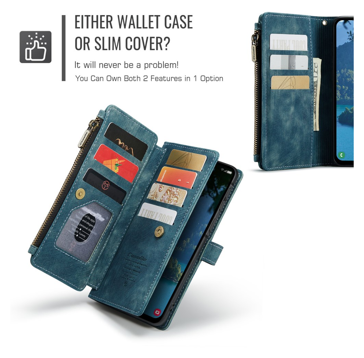 CaseMe C30 Samsung Galaxy A17 Hoesje Pasjeshouder Book Case Blauw afbeelding 3