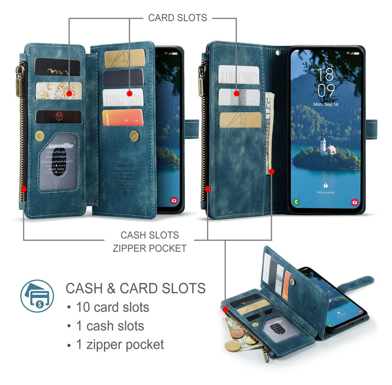 CaseMe C30 Samsung Galaxy A17 Hoesje Pasjeshouder Book Case Blauw afbeelding 5