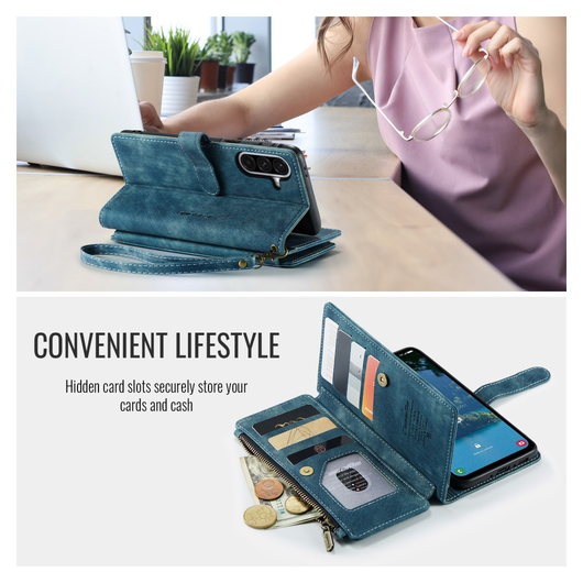 CaseMe C30 Samsung Galaxy A17 Hoesje Pasjeshouder Book Case Blauw afbeelding 6