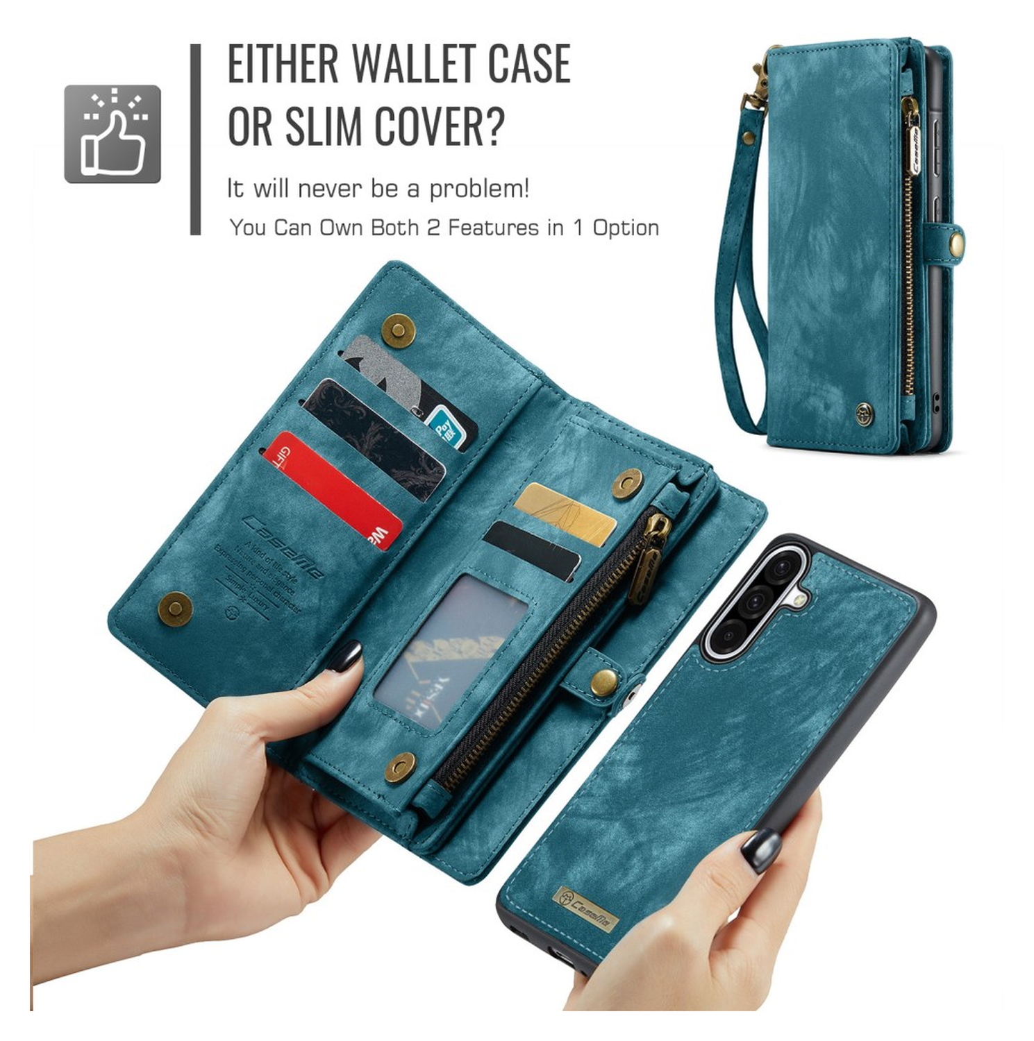 CaseMe 008 Samsung Galaxy A17 Hoesje 2-in-1 Book Case en Back Cover Blauw afbeelding 3