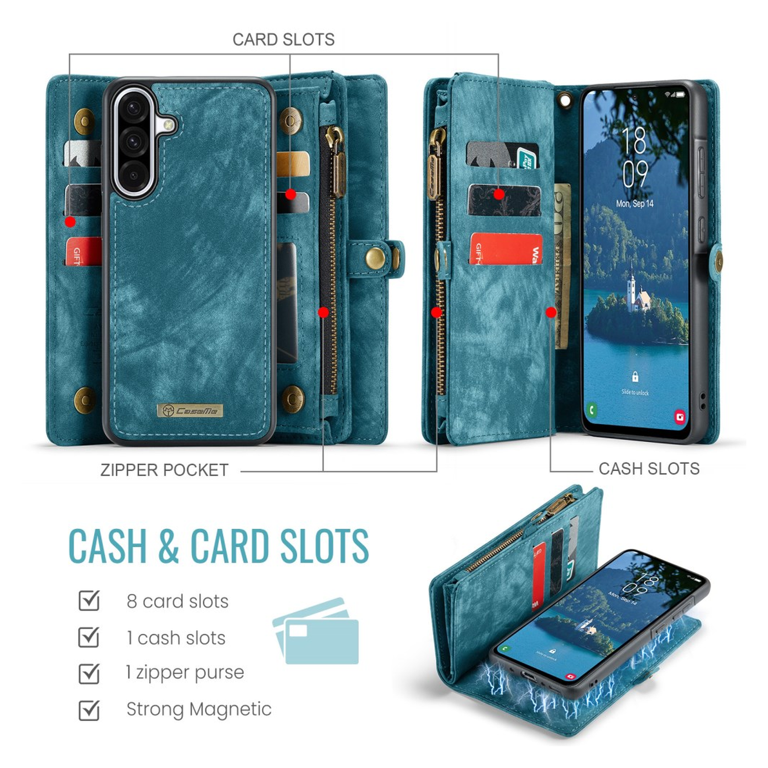CaseMe 008 Samsung Galaxy A17 Hoesje 2-in-1 Book Case en Back Cover Blauw afbeelding 4