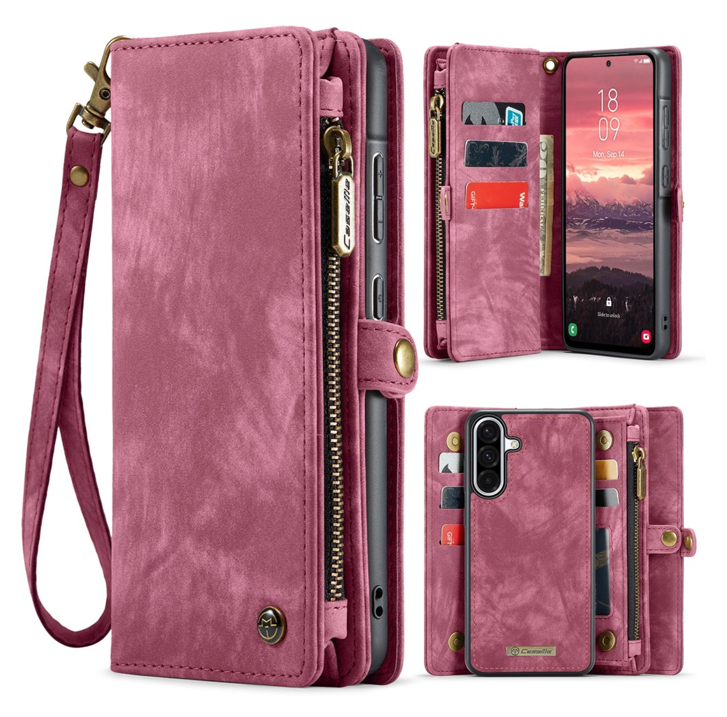 CaseMe 008 Samsung Galaxy A17 Hoesje 2-in-1 Book Case en Back Cover Rood afbeelding 2