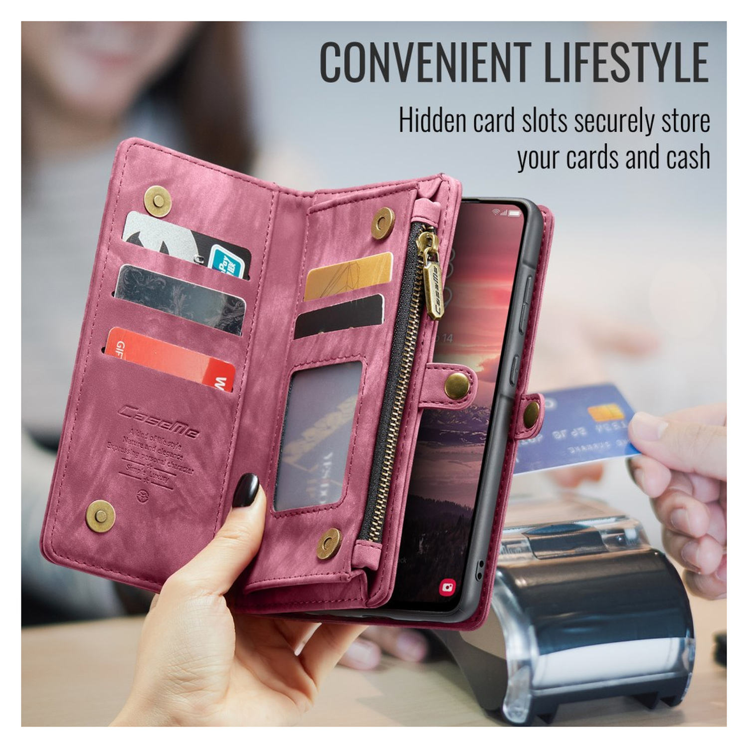 CaseMe 008 Samsung Galaxy A17 Hoesje 2-in-1 Book Case en Back Cover Rood afbeelding 6