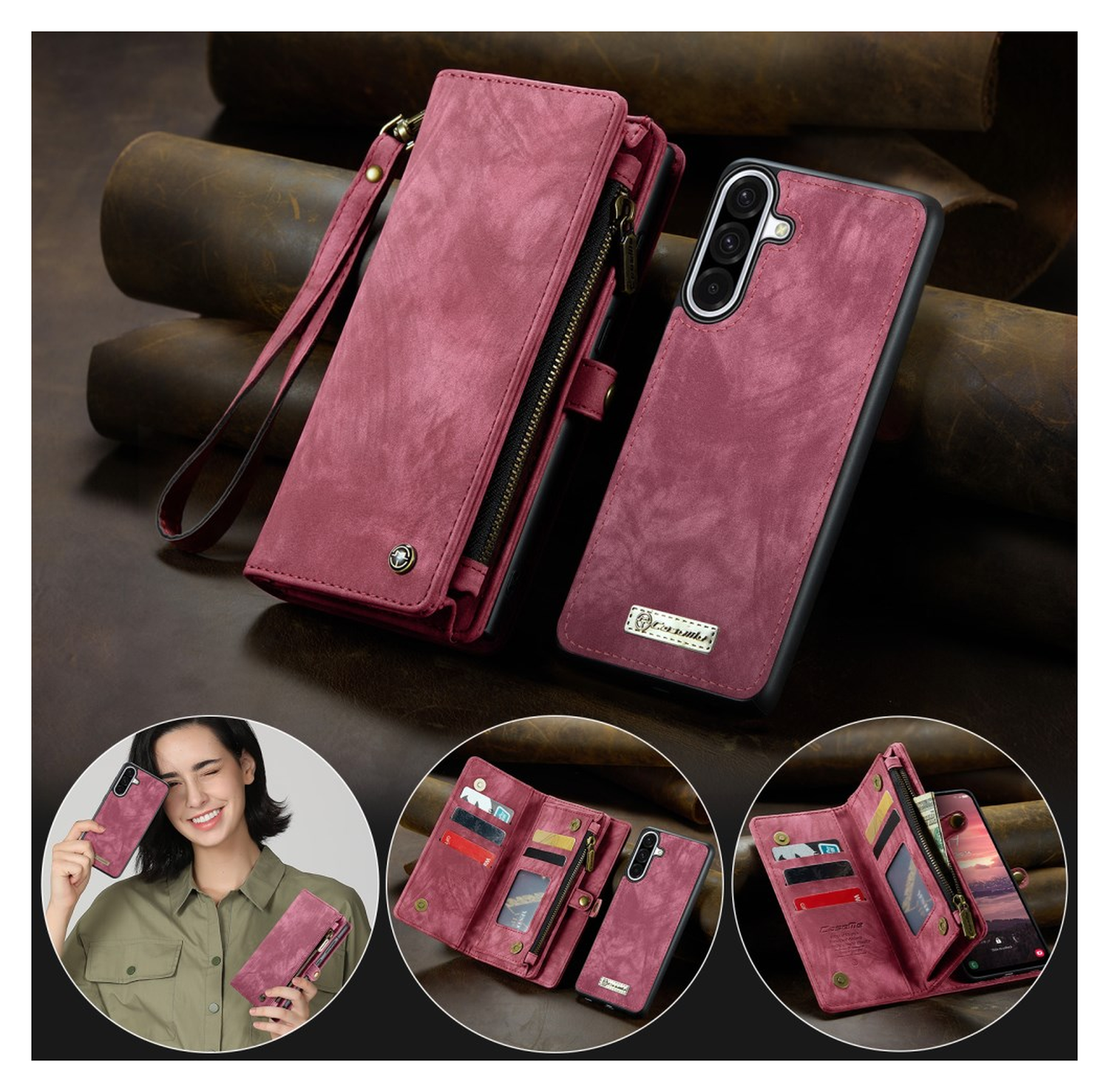 CaseMe 008 Samsung Galaxy A17 Hoesje 2-in-1 Book Case en Back Cover Rood afbeelding 7