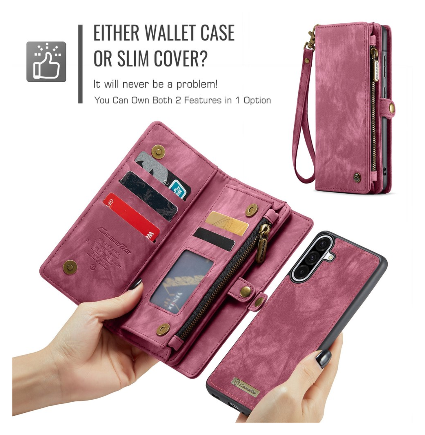 CaseMe 008 Samsung Galaxy A17 Hoesje 2-in-1 Book Case en Back Cover Rood afbeelding 9