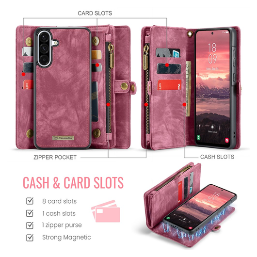 CaseMe 008 Samsung Galaxy A17 Hoesje 2-in-1 Book Case en Back Cover Rood afbeelding 3