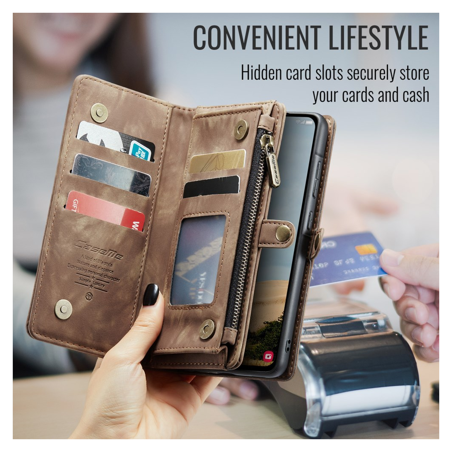 CaseMe 008 Samsung Galaxy A17 Hoesje 2-in-1 Book Case en Back Cover Bruin afbeelding 7