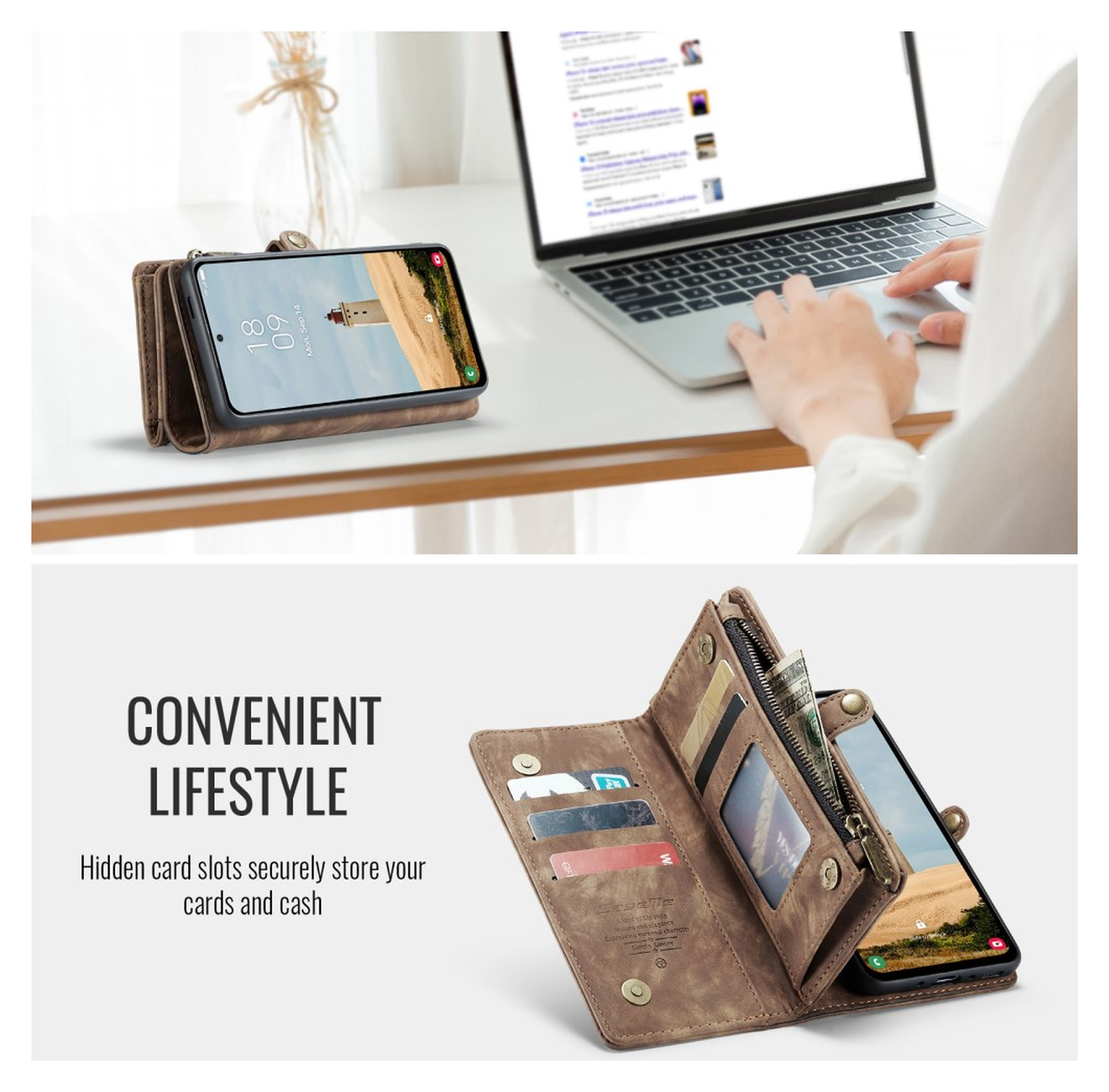 CaseMe 008 Samsung Galaxy A17 Hoesje 2-in-1 Book Case en Back Cover Bruin afbeelding 9