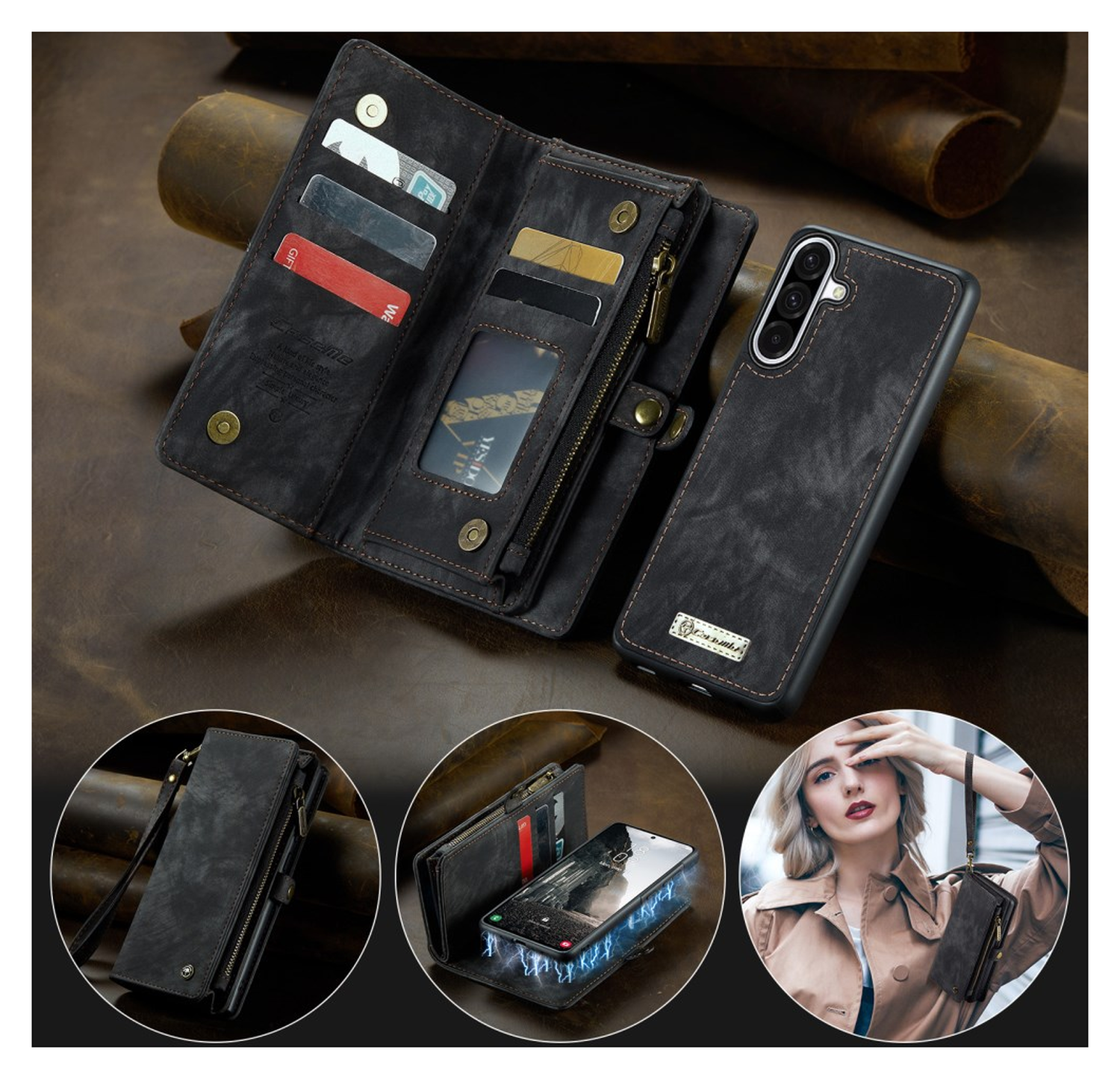 CaseMe 008 Samsung Galaxy A17 Hoesje 2-in-1 Book Case en Back Cover Zwart afbeelding 10