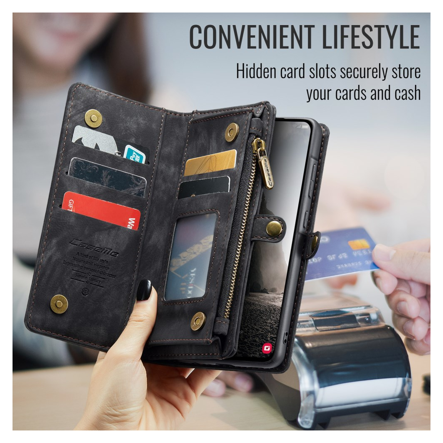 CaseMe 008 Samsung Galaxy A17 Hoesje 2-in-1 Book Case en Back Cover Zwart afbeelding 5