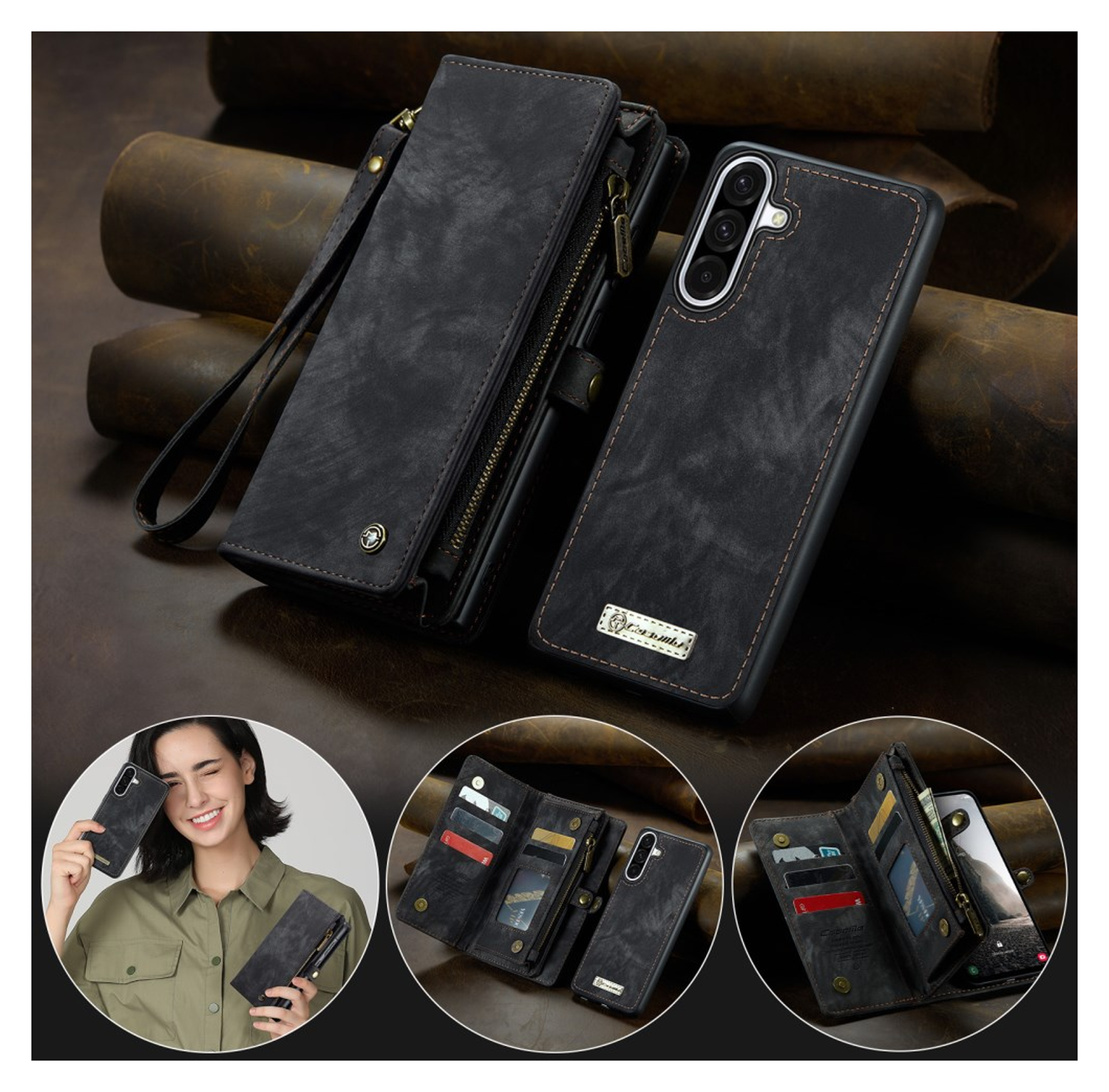 CaseMe 008 Samsung Galaxy A17 Hoesje 2-in-1 Book Case en Back Cover Zwart afbeelding 6
