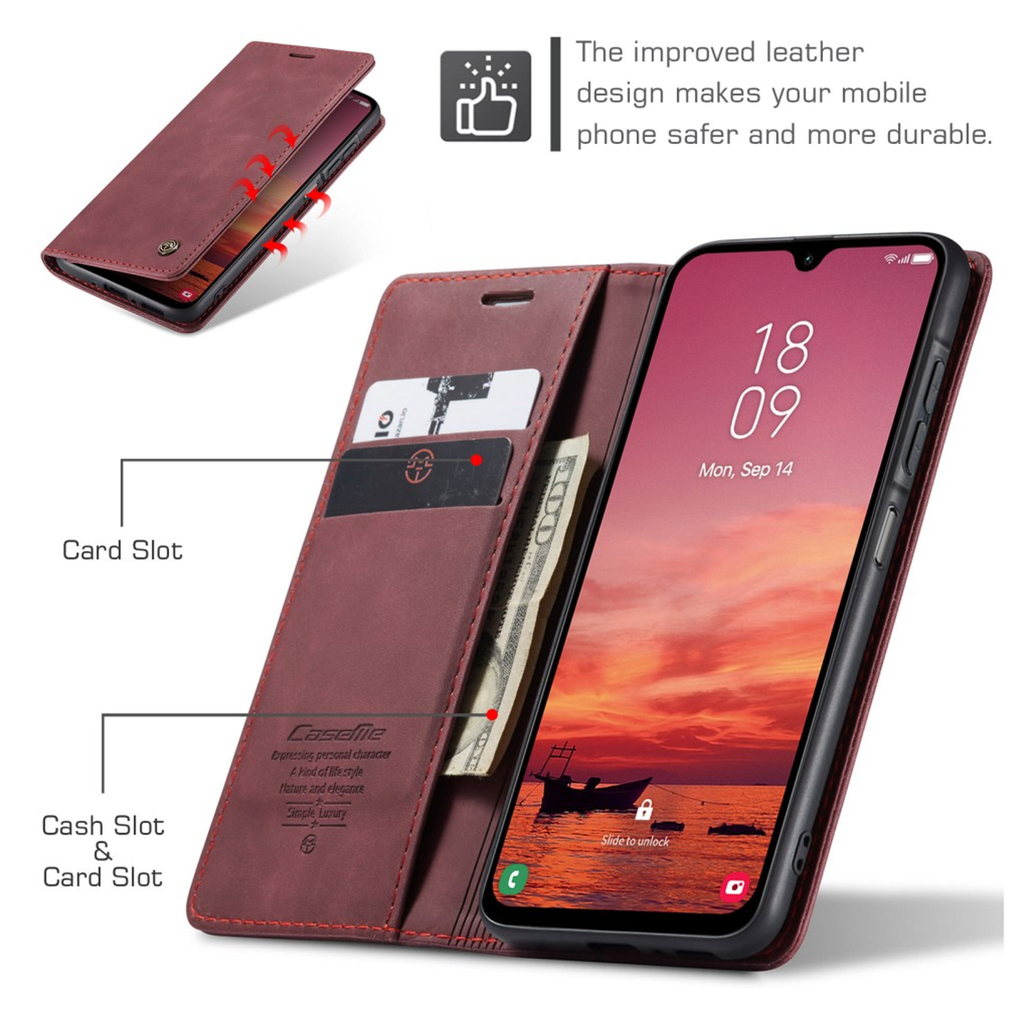 CaseMe 013 Samsung Galaxy A17 Hoesje Book Case met Standaard Rood afbeelding 3