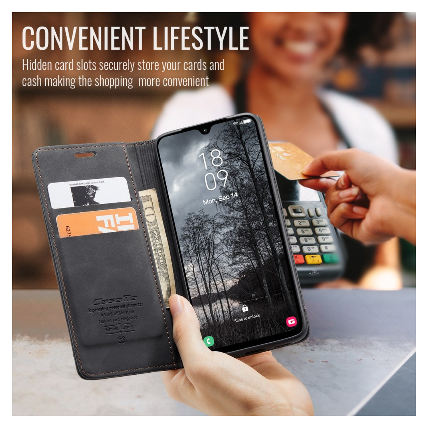 CaseMe 013 Samsung Galaxy A17 Hoesje Book Case met Standaard Zwart afbeelding 2