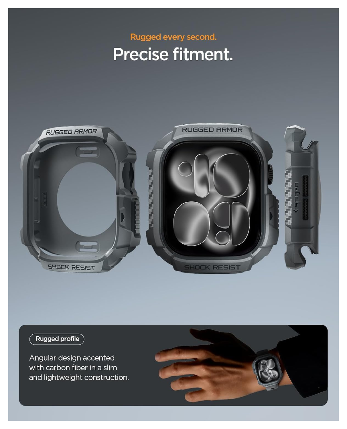 Spigen Rugged Armor 2  - Apple Watch 11/10 46MM Hoesje Bumper Case - Grijs afbeelding 3