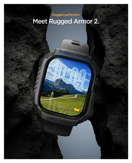 Spigen Rugged Armor 2  - Apple Watch 11/10 42MM Hoesje Bumper Case - Matte Zwart afbeelding 2