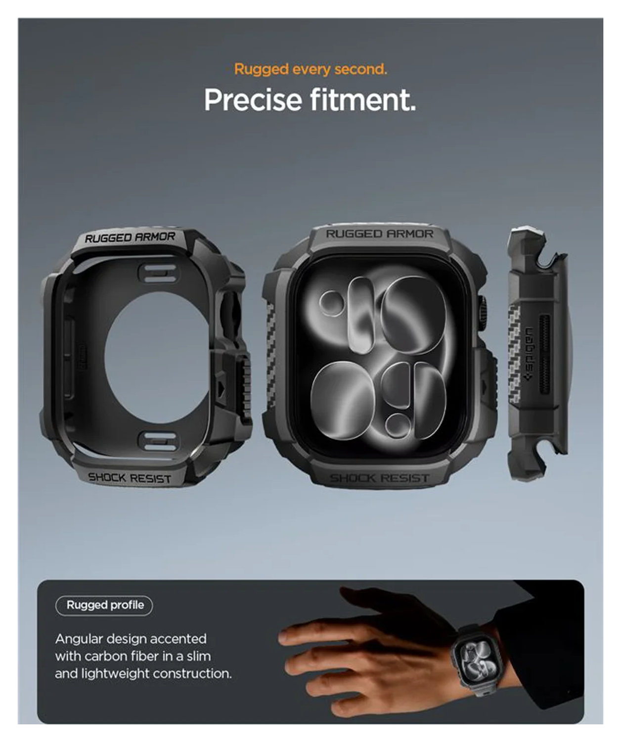 Spigen Rugged Armor 2  - Apple Watch 11/10 46MM Hoesje Bumper Case - Matte Zwart afbeelding 5