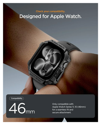 Spigen Rugged Armor 2  - Apple Watch 11/10 46MM Hoesje Bumper Case - Matte Zwart afbeelding 7
