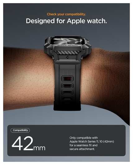 Spigen Rugged Armor Pro 2 - Apple Watch 11/10 42MM - Hoesje en Bandje - Zwart afbeelding 2