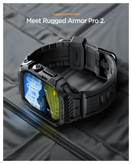 Spigen Rugged Armor Pro 2 - Apple Watch 11/10 42MM - Hoesje en Bandje - Zwart afbeelding 3