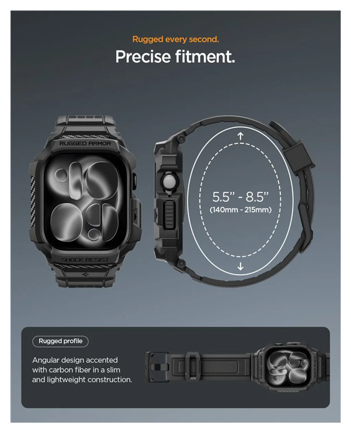 Spigen Rugged Armor Pro 2 - Apple Watch 11/10 46MM - Hoesje en Bandje - Zwart afbeelding 6