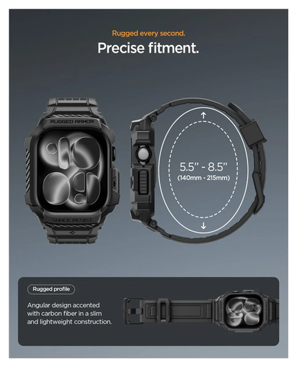 Spigen Rugged Armor Pro 2 - Apple Watch 11/10 46MM - Hoesje en Bandje - Zwart afbeelding 6
