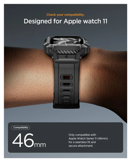 Spigen Rugged Armor Pro 2 - Apple Watch 11/10 46MM - Hoesje en Bandje - Zwart afbeelding 7