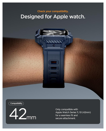 Spigen Rugged Armor Pro 2 - Apple Watch 11/10 46MM - Hoesje en Bandje - Blauw afbeelding 2