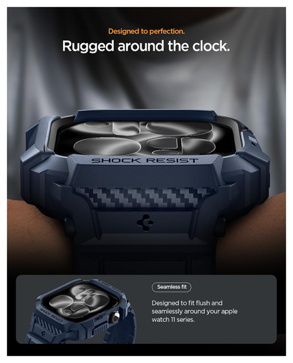 Spigen Rugged Armor Pro 2 - Apple Watch 11/10 46MM - Hoesje en Bandje - Blauw afbeelding 5