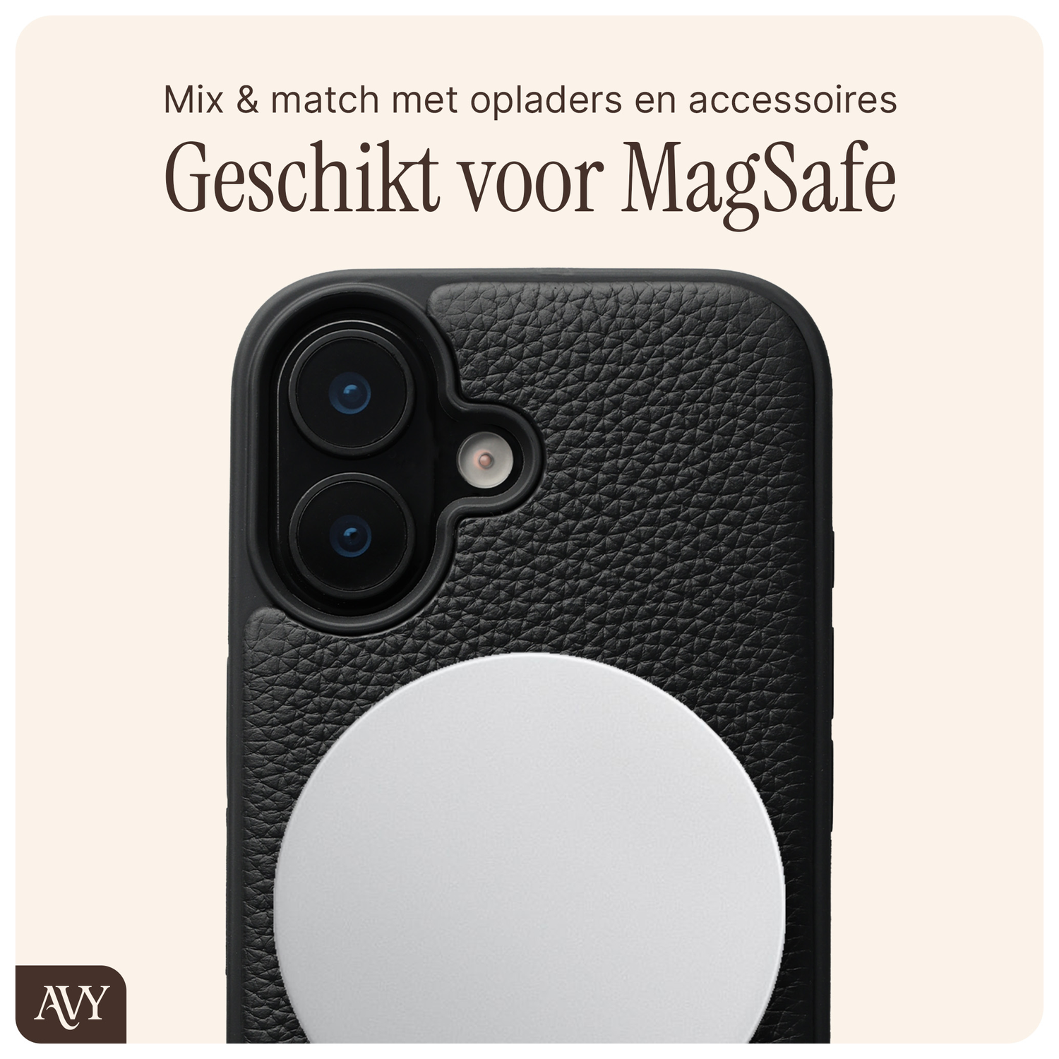 AVY Apple iPhone 17 Hoesje met Koord Haakjes MagSafe Leer Zwart afbeelding 6