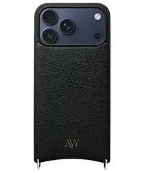 AVY Apple iPhone 17 Pro Max Hoesje met Koord Haakjes MagSafe Leer Zwart afbeelding