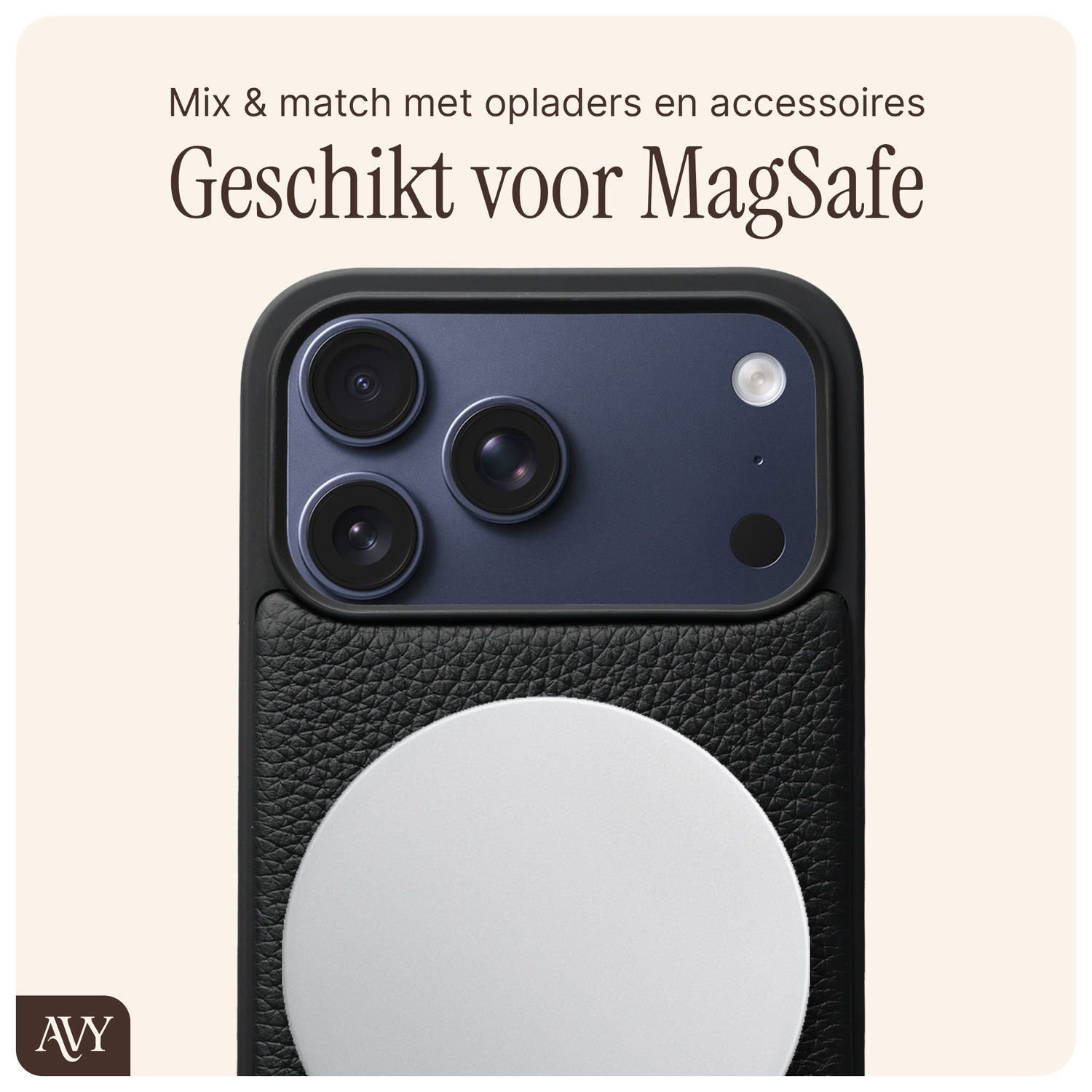 AVY Apple iPhone 17 Pro Max Hoesje met Koord Haakjes MagSafe Leer Zwart afbeelding 6