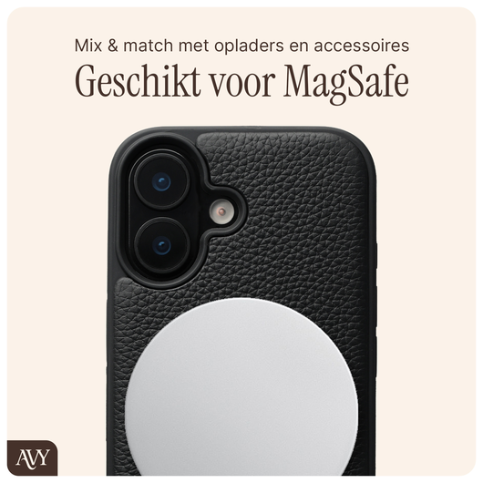 AVY Apple iPhone 16 Hoesje met Koord Haakjes MagSafe Leer Zwart afbeelding 7