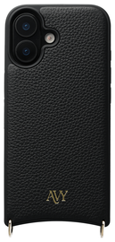 AVY Apple iPhone 16 Hoesje met Koord Haakjes MagSafe Leer Zwart