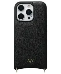 AVY Apple iPhone 16 Pro Hoesje met Koord Haakjes MagSafe Leer Zwart afbeelding