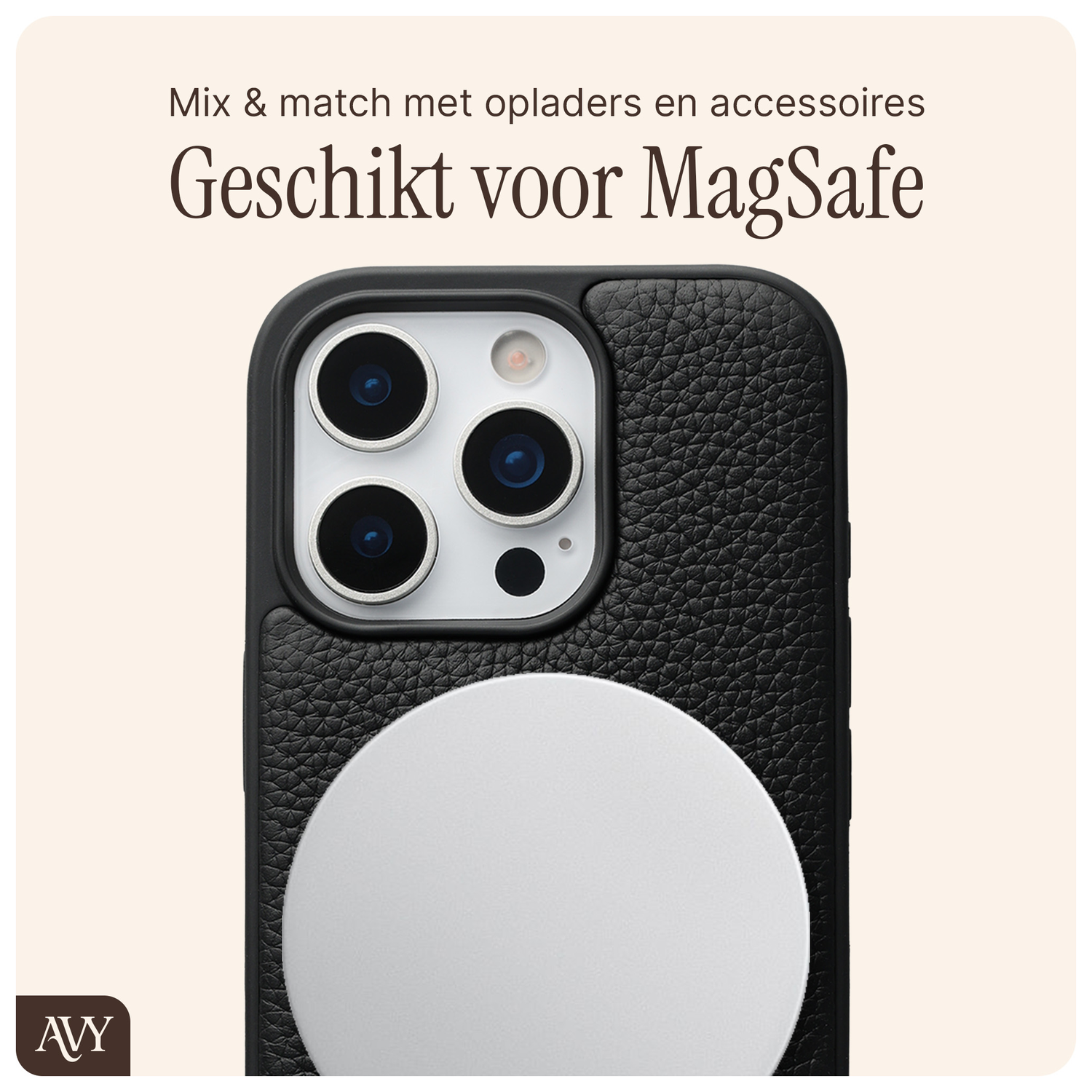 AVY Apple iPhone 16 Pro Hoesje met Koord Haakjes MagSafe Leer Zwart afbeelding 6