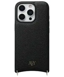 AVY Apple iPhone 16 Pro Max Hoesje met Koord Haakjes MagSafe Leer Zwart afbeelding