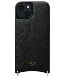 AVY Apple iPhone 15 Hoesje met Koord Haakjes MagSafe Leer Zwart afbeelding