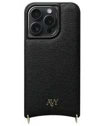 AVY Apple iPhone 15 Pro Hoesje met Koord Haakjes MagSafe Leer Zwart afbeelding