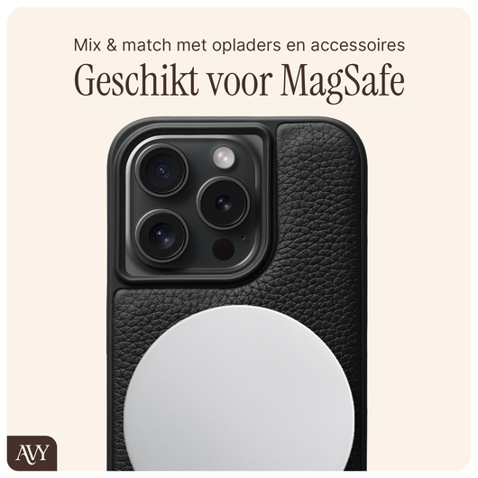 AVY Apple iPhone 15 Pro Hoesje met Koord Haakjes MagSafe Leer Zwart afbeelding 7