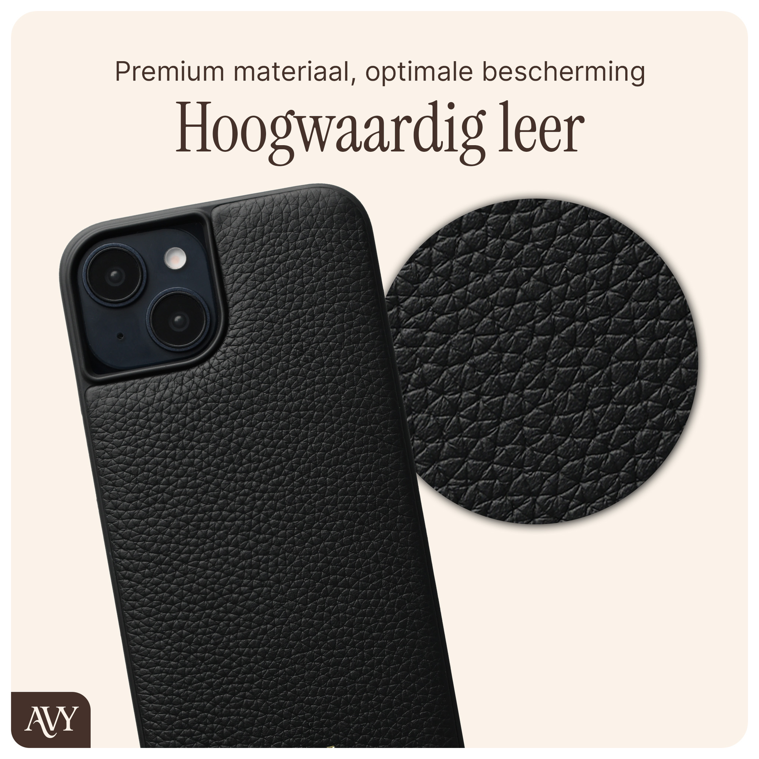 AVY Apple iPhone 14 / 13 Hoesje met Koord Haakjes MagSafe Leer Zwart afbeelding 5