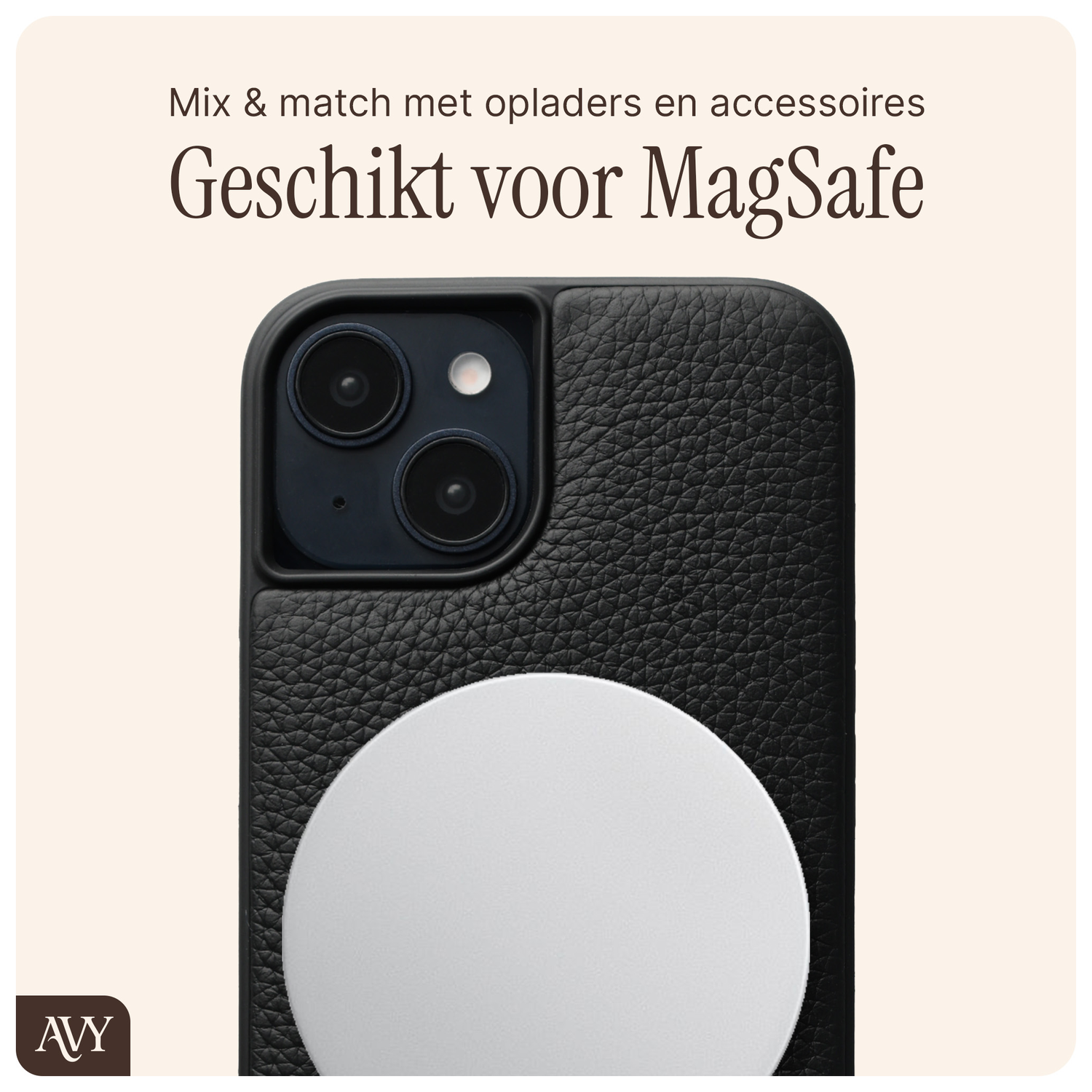 AVY Apple iPhone 14 / 13 Hoesje met Koord Haakjes MagSafe Leer Zwart afbeelding 6