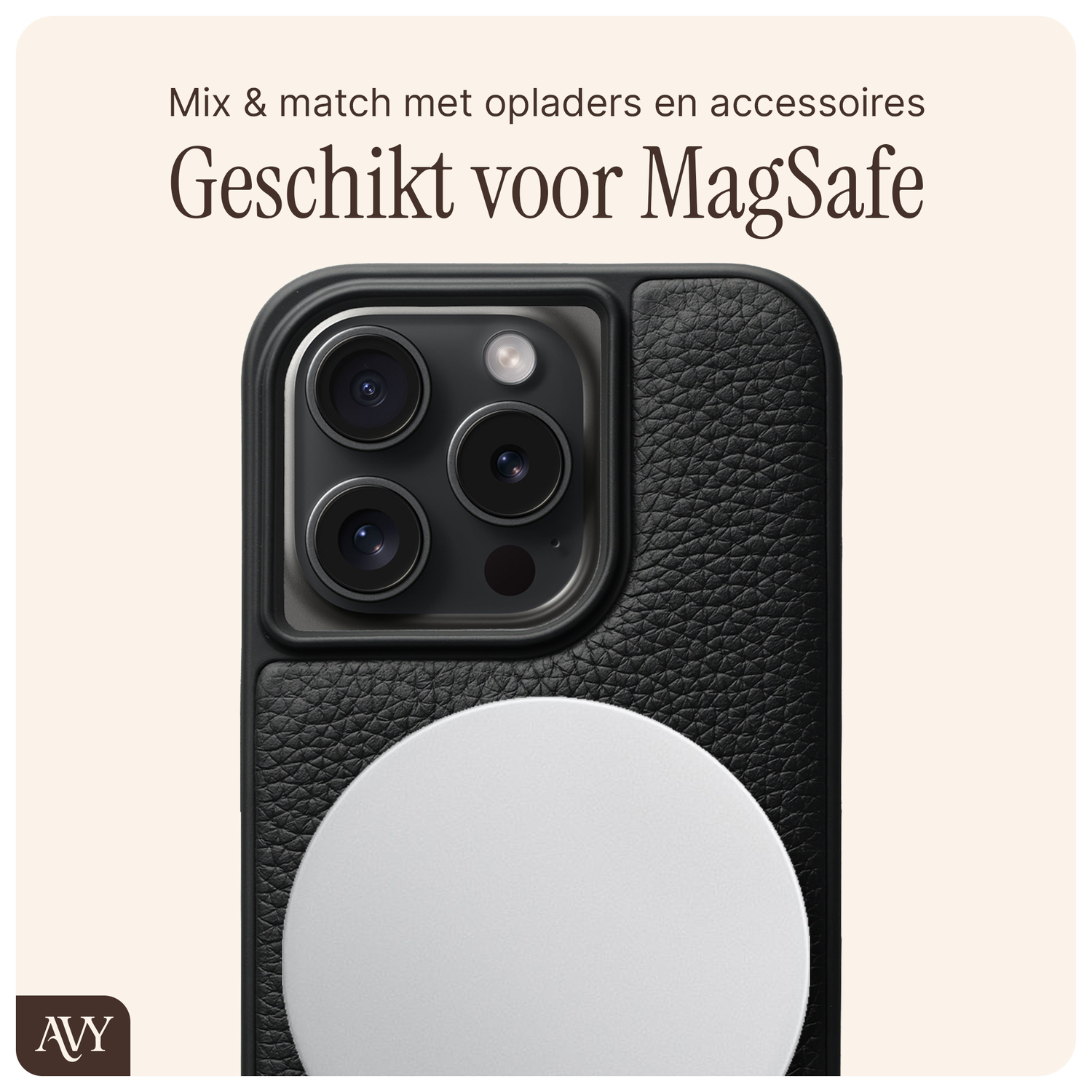 AVY Apple iPhone 14 Pro Hoesje met Koord Haakjes MagSafe Leer Zwart afbeelding 6