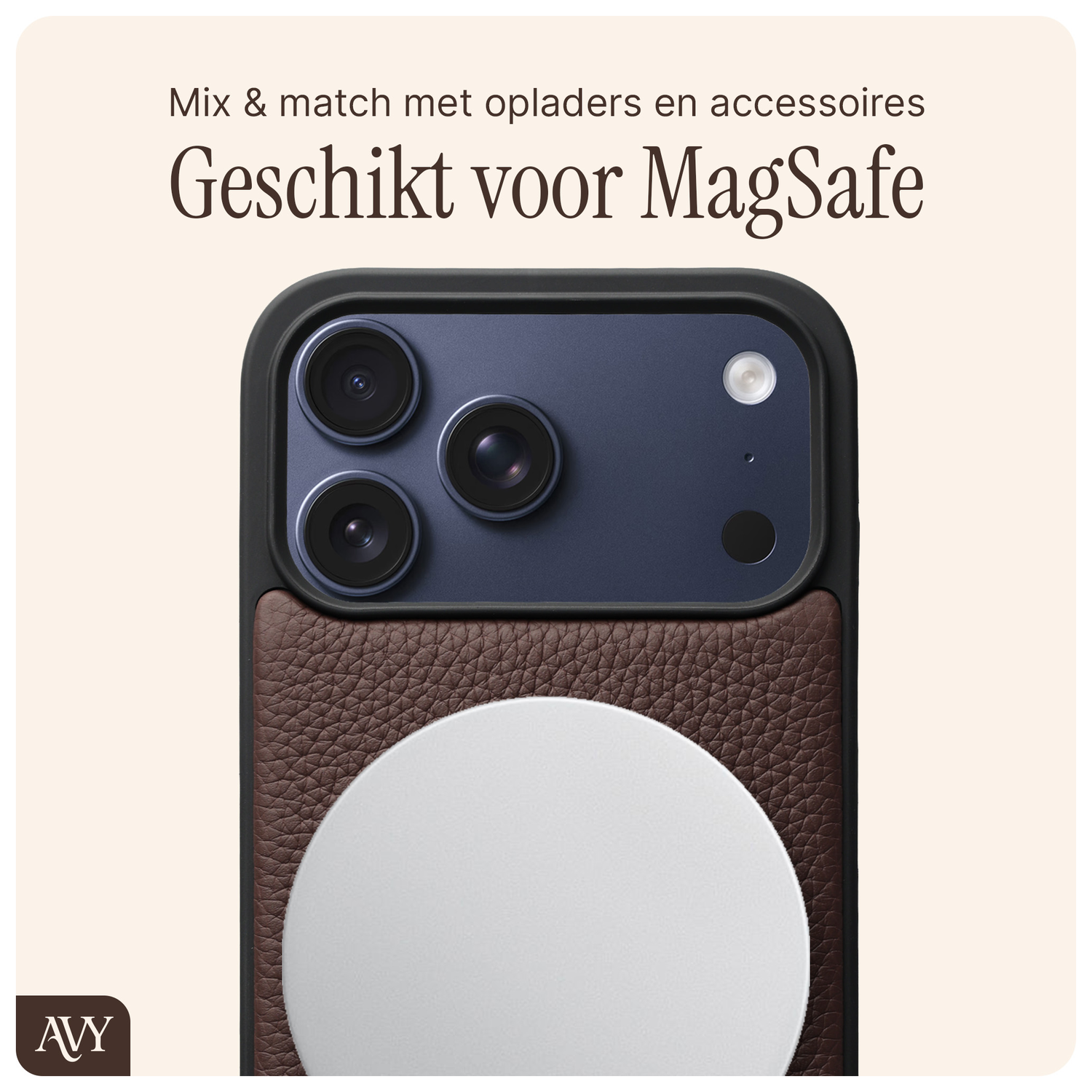 AVY Apple iPhone 17 Pro Max Hoesje met Koord Haakjes MagSafe Leer Chocolate afbeelding 6