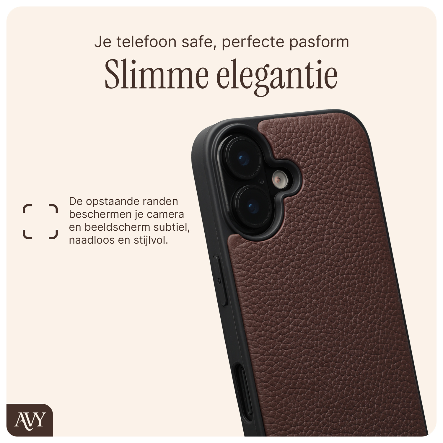 AVY Apple iPhone 16 Hoesje met Koord Haakjes MagSafe Leer Chocolate afbeelding 8