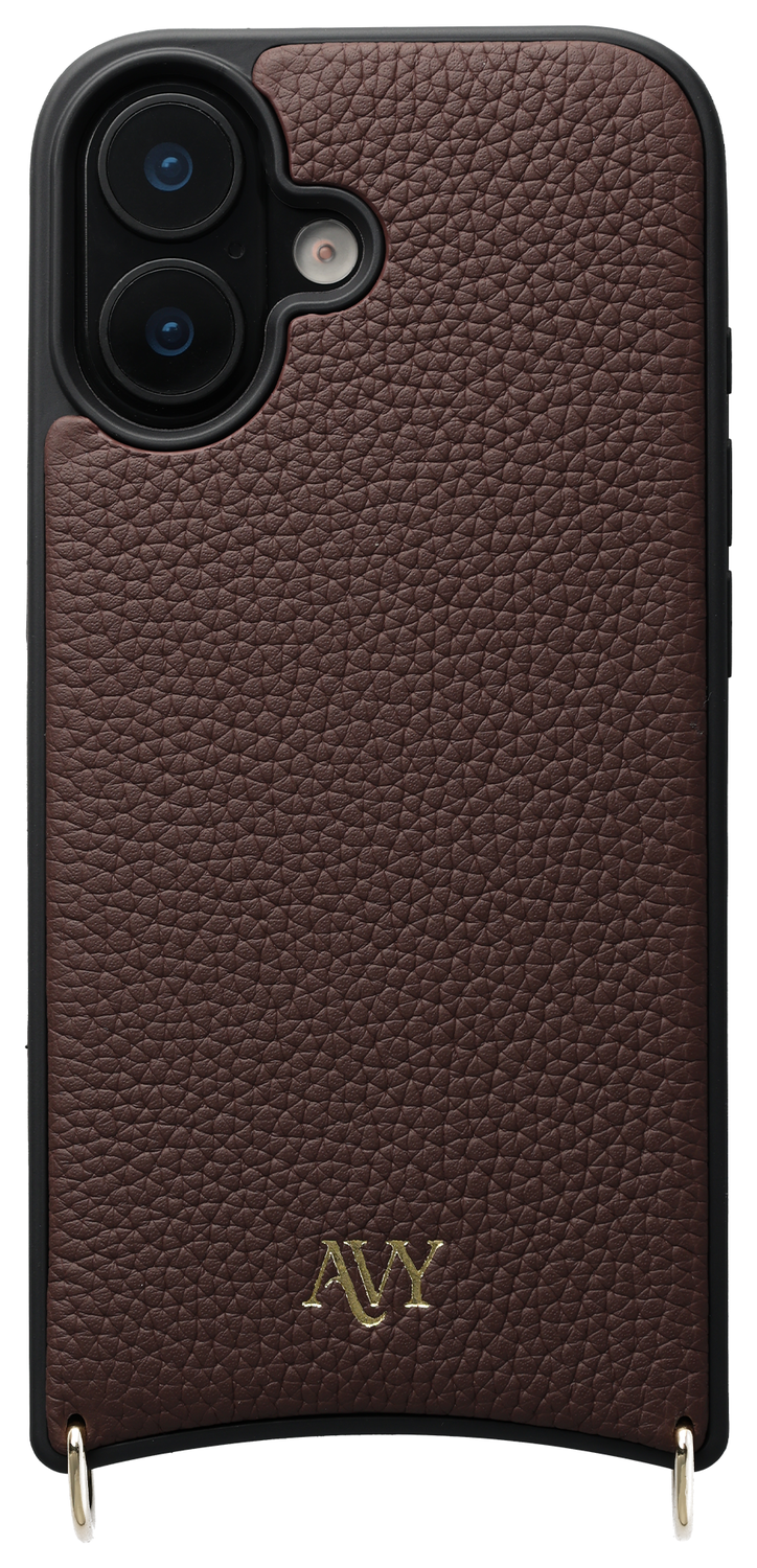 AVY Apple iPhone 16 Hoesje met Koord Haakjes MagSafe Leer Chocolate afbeelding 1